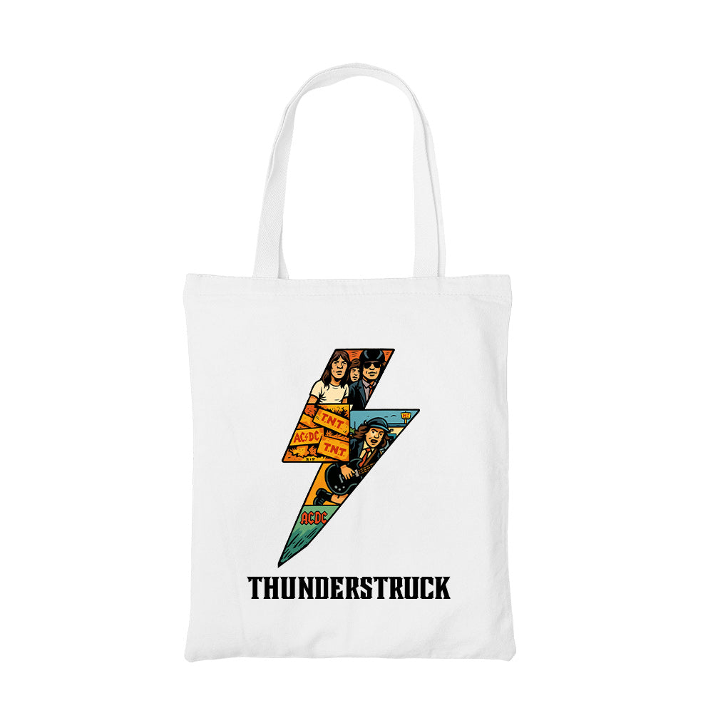 ac/dc thunderstruck tote bag hand printed cotton women men unisex