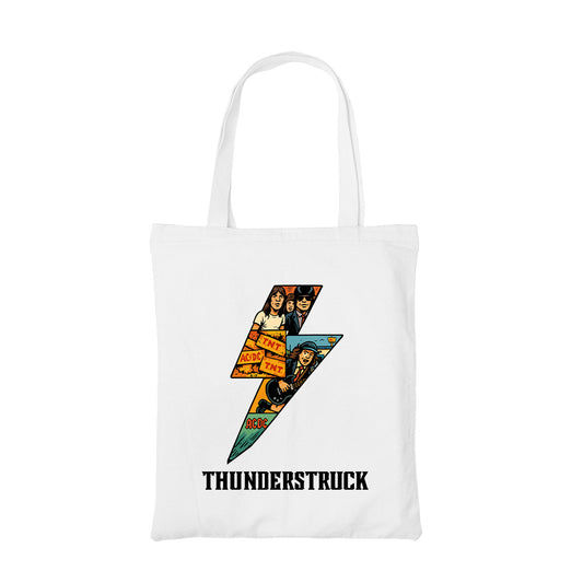 ac/dc thunderstruck tote bag hand printed cotton women men unisex