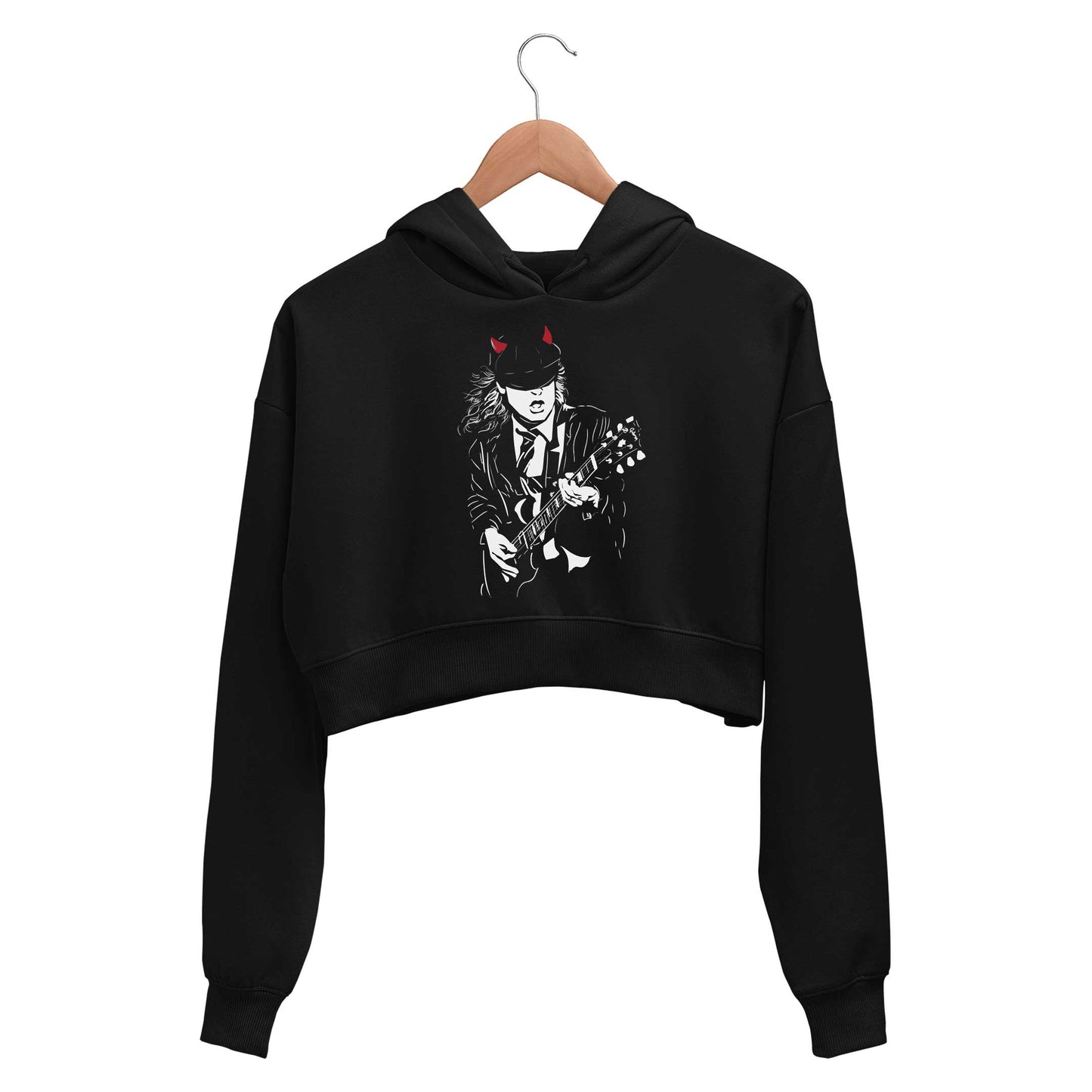 ac/dc angus crop hoodie hooded sweatshirt upper winterwear music band buy online india the banyan tee tbt men women girls boys unisex black