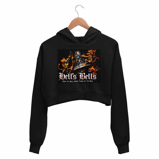 ac/dc hell's bells crop hoodie hooded sweatshirt upper winterwear music band buy online india the banyan tee tbt men women girls boys unisex black