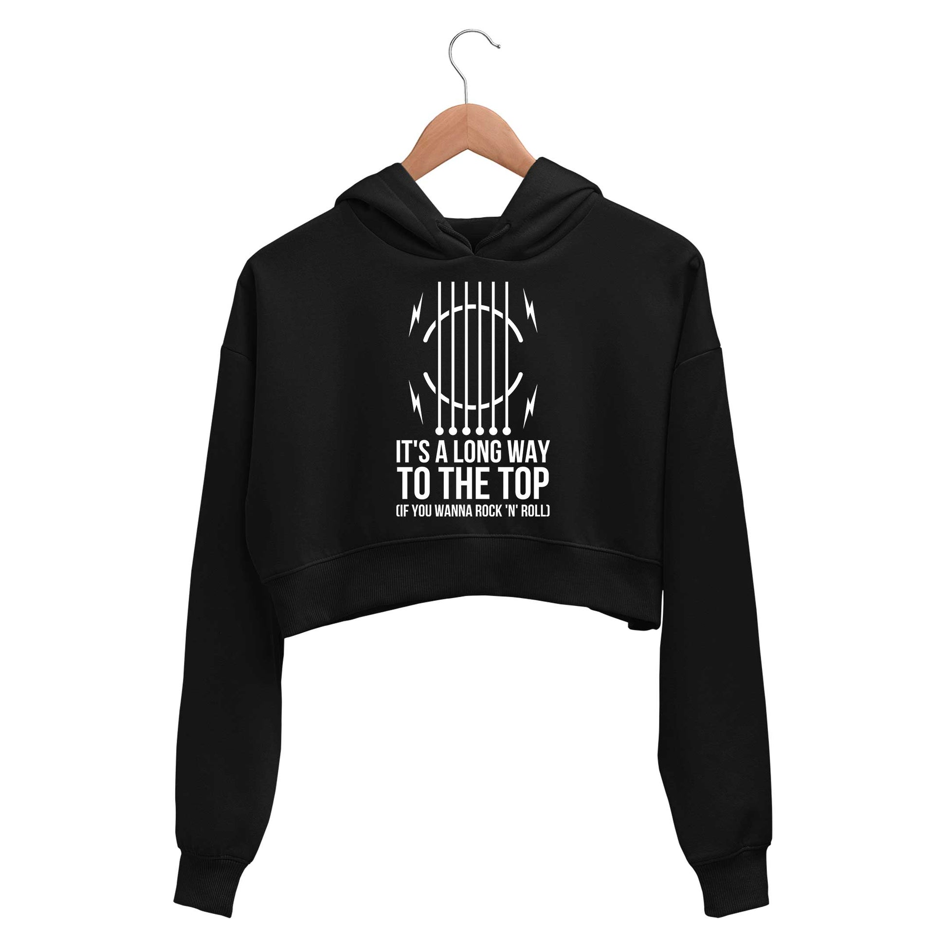 ac/dc long way to the top crop hoodie hooded sweatshirt upper winterwear music band buy online india the banyan tee tbt men women girls boys unisex black
