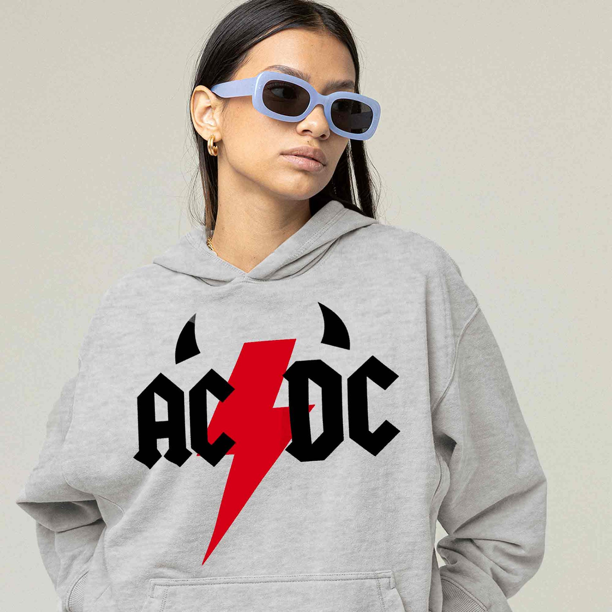 ac/dc rock hoodie hooded sweatshirt winterwear music band buy online usa united states of america the banyan tee tbt men women girls boys unisex gray