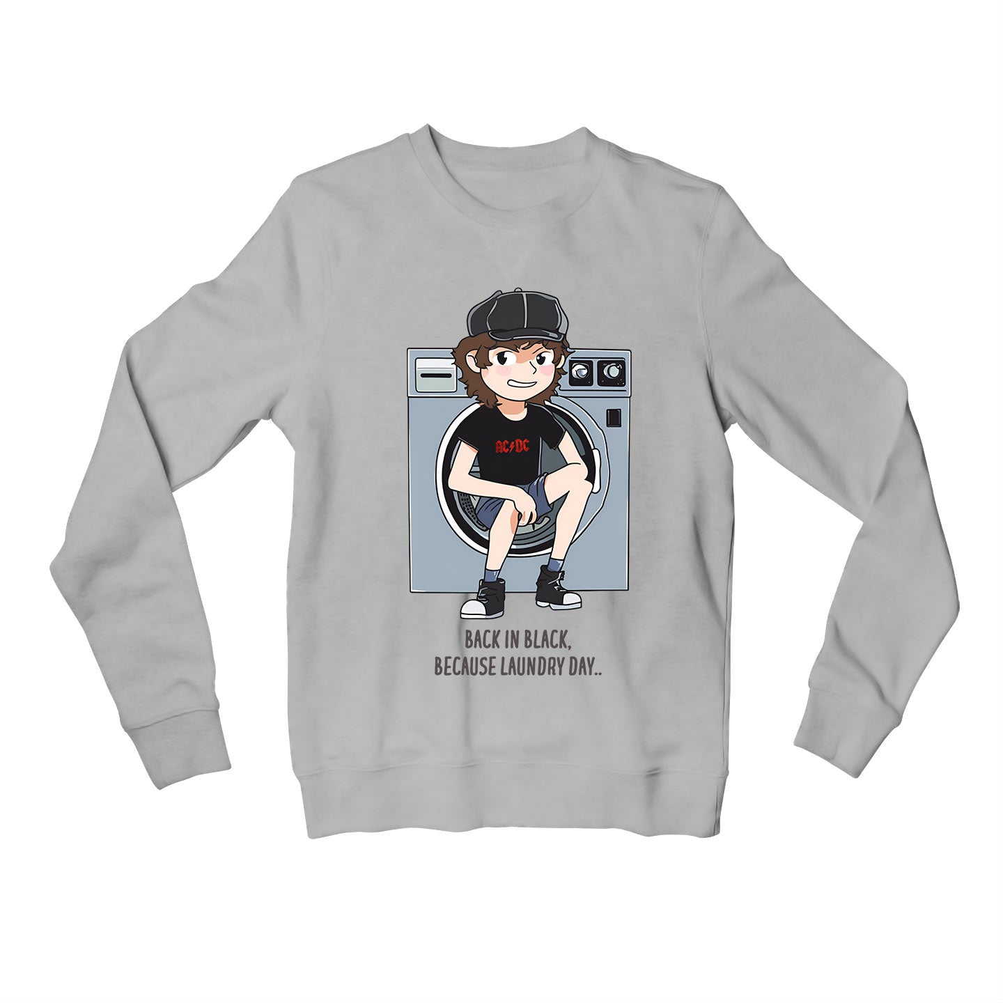 ac/dc back in black meme sweatshirt upper winterwear music band buy online united states usa the banyan tee tbt men women girls boys unisex gray