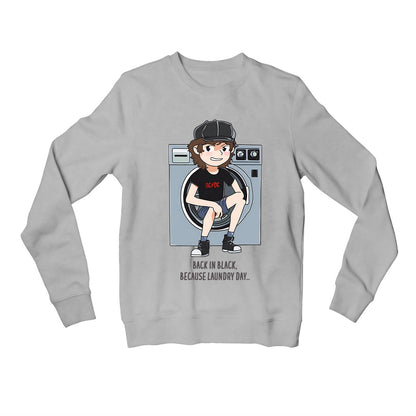 ac/dc back in black meme sweatshirt upper winterwear music band buy online united states usa the banyan tee tbt men women girls boys unisex gray