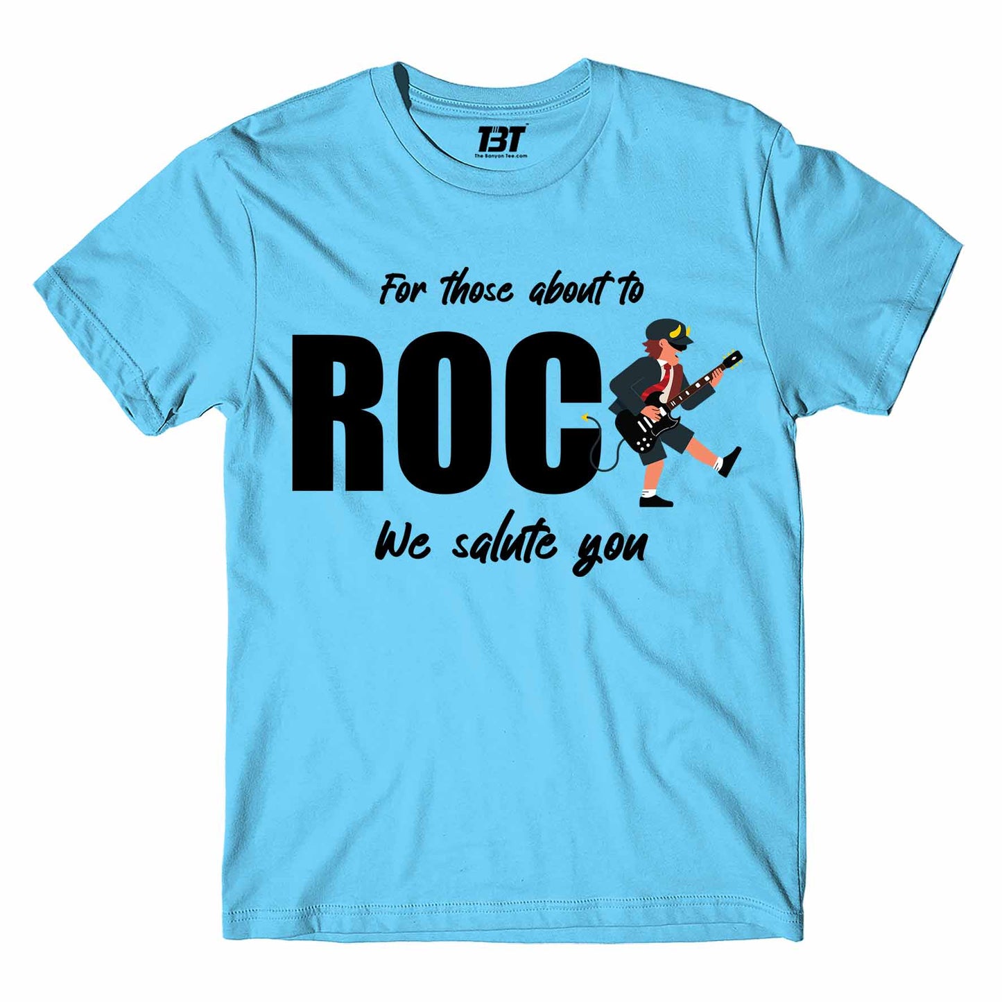 ac/dc for those about to rock t-shirt music band buy online united states of america usa the banyan tee tbt men women girls boys unisex Sky Blue