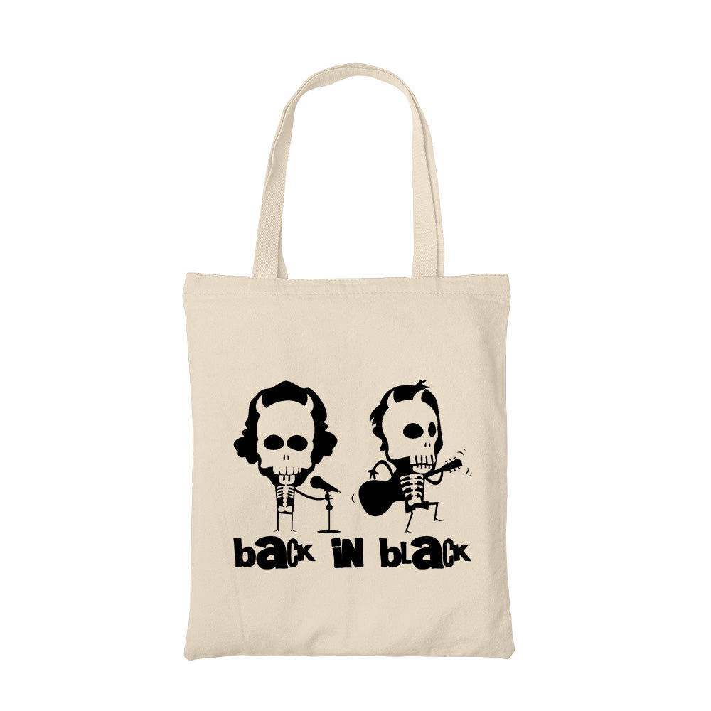 ac/dc back in black tote bag hand printed cotton women men unisex