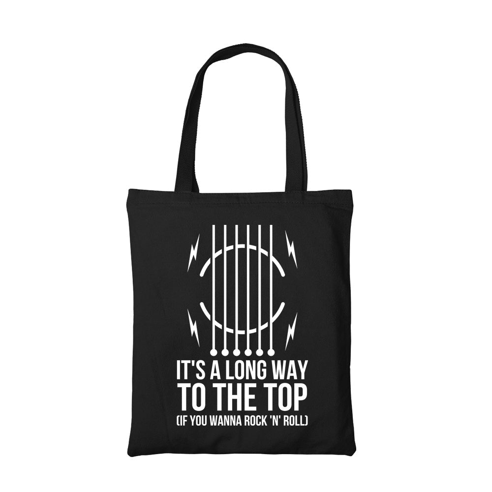 ac/dc its long way to the top tote bag hand printed cotton women men unisex