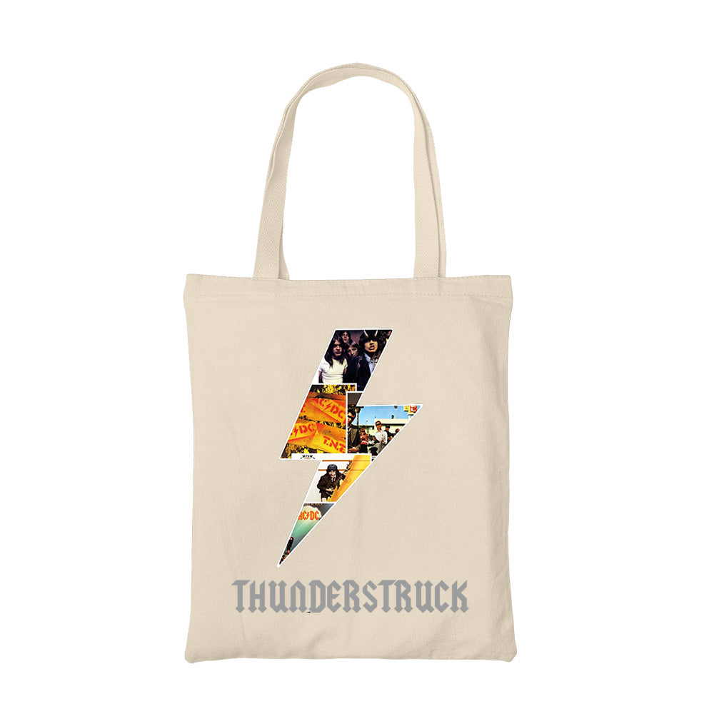 ac/dc thunderstruck tote bag hand printed cotton women men unisex