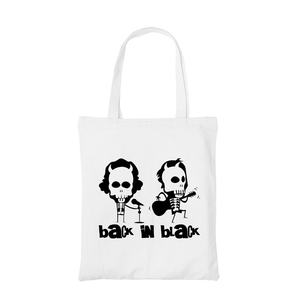 ac/dc back in black tote bag hand printed cotton women men unisex
