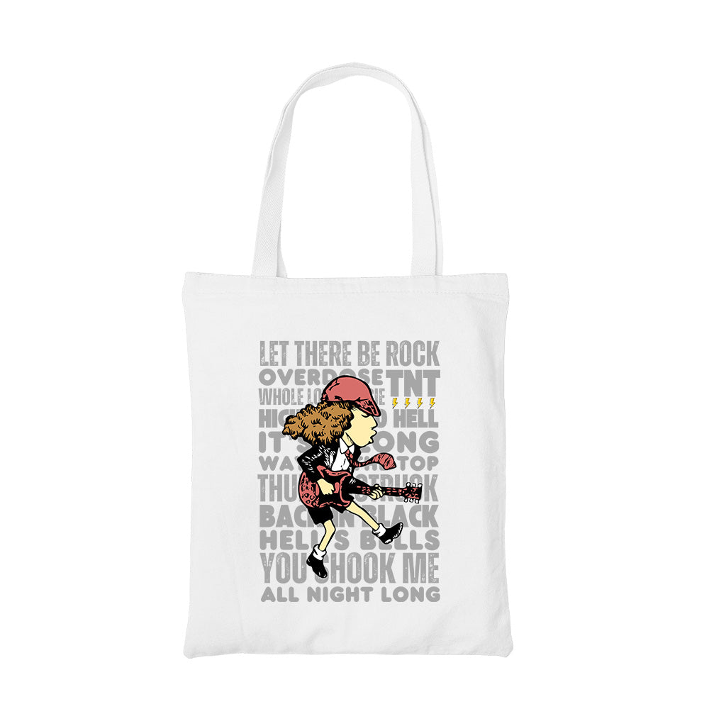 ac/dc rock anthems tote bag hand printed cotton women men unisex