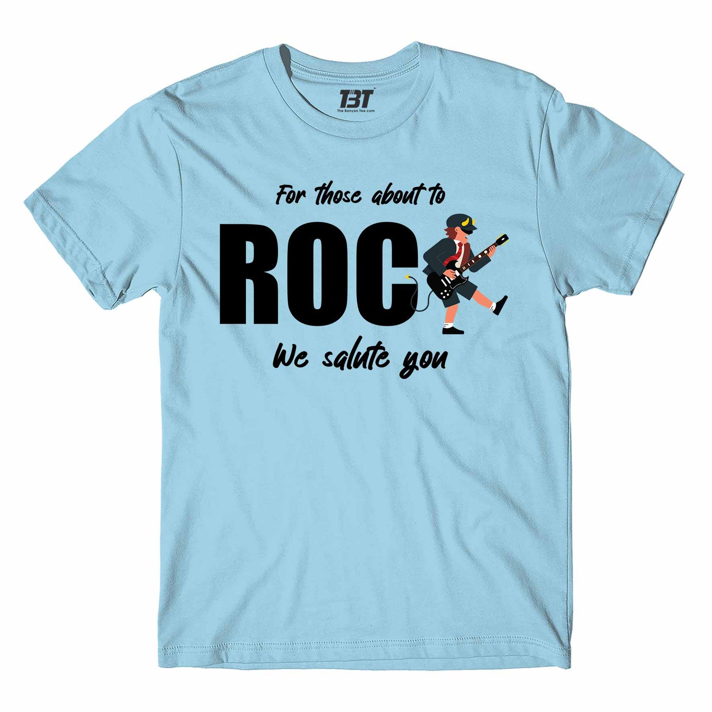 ac/dc for those about to rock t-shirt music band buy online usa united states the banyan tee tbt men women girls boys unisex Sky Blue