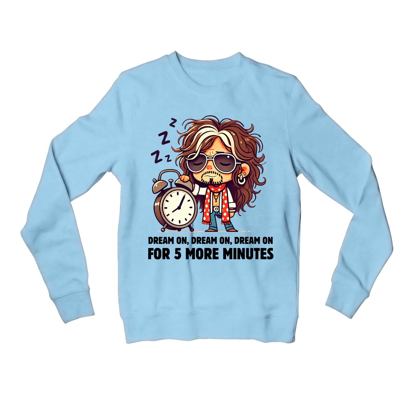 aerosmith 5 more minutes sweatshirt upper winterwear music band buy online united states usa the banyan tee tbt men women girls boys unisex baby blue
