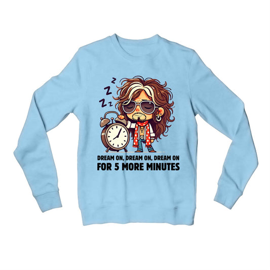 aerosmith 5 more minutes sweatshirt upper winterwear music band buy online united states usa the banyan tee tbt men women girls boys unisex baby blue