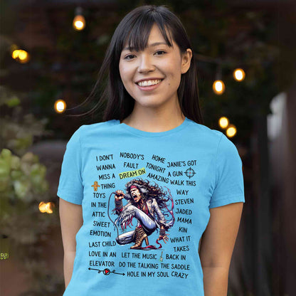 aerosmith song story t-shirt music band buy online united states of america usa the banyan tee tbt men women girls boys unisex sky blue