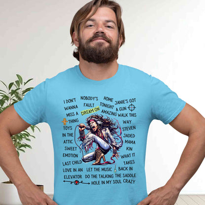 aerosmith song story t-shirt music band buy online united states of america usa the banyan tee tbt men women girls boys unisex sky blue