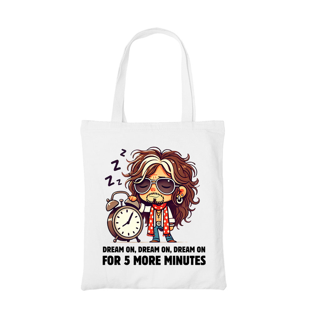 aerosmith 5 more minutes tote bag cotton printed music band buy online united states usa the banyan tee tbt men women girls boys unisex