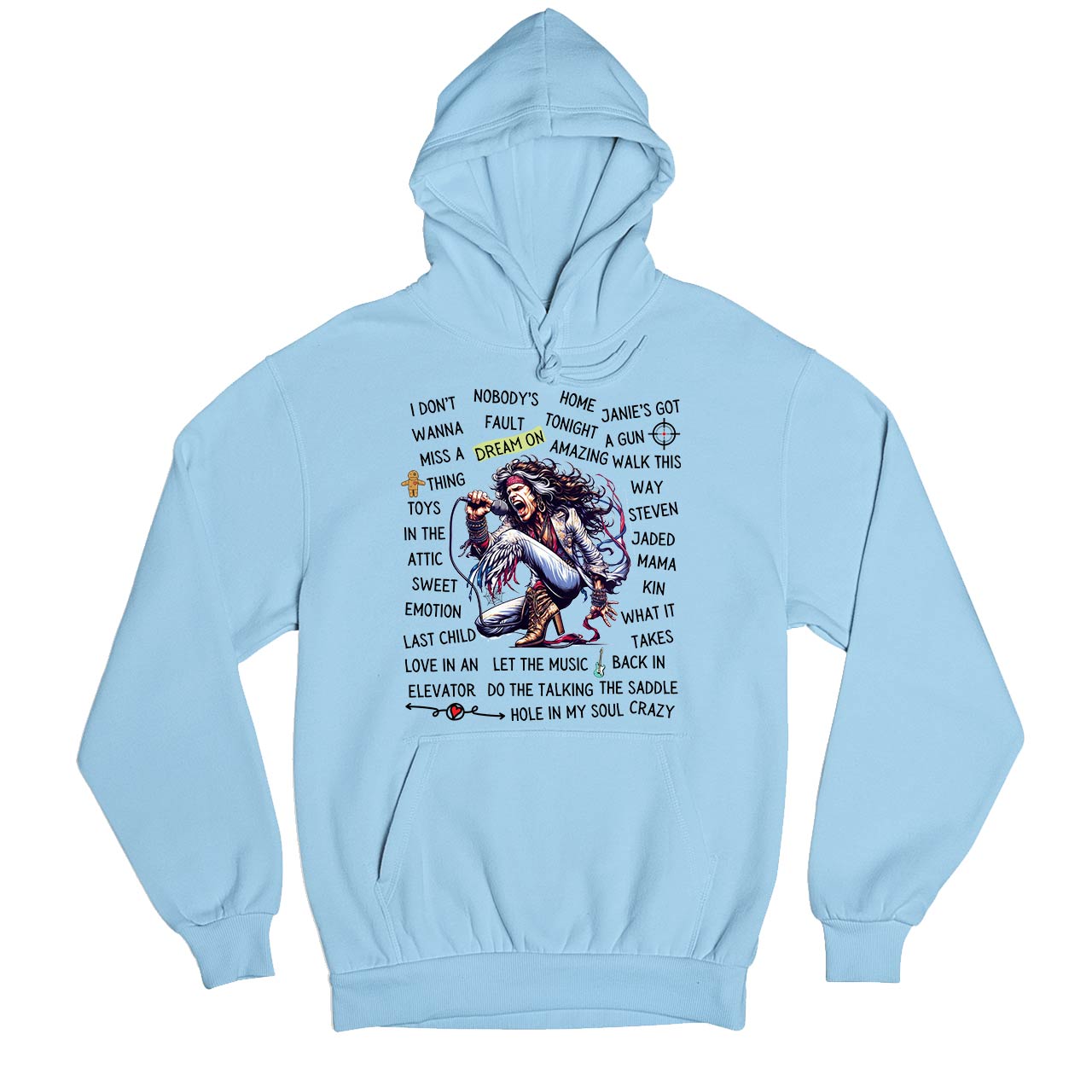 aerosmith song story hoodie hooded sweatshirt winterwear music band buy online united states usa the banyan tee tbt men women girls boys unisex baby blue