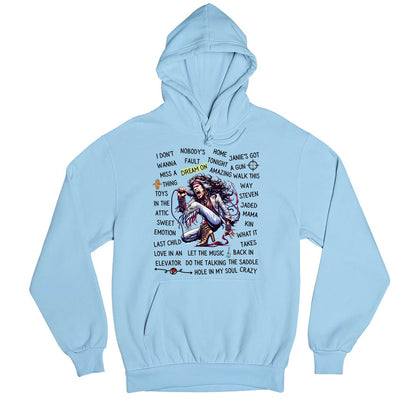 aerosmith song story hoodie hooded sweatshirt winterwear music band buy online united states usa the banyan tee tbt men women girls boys unisex baby blue