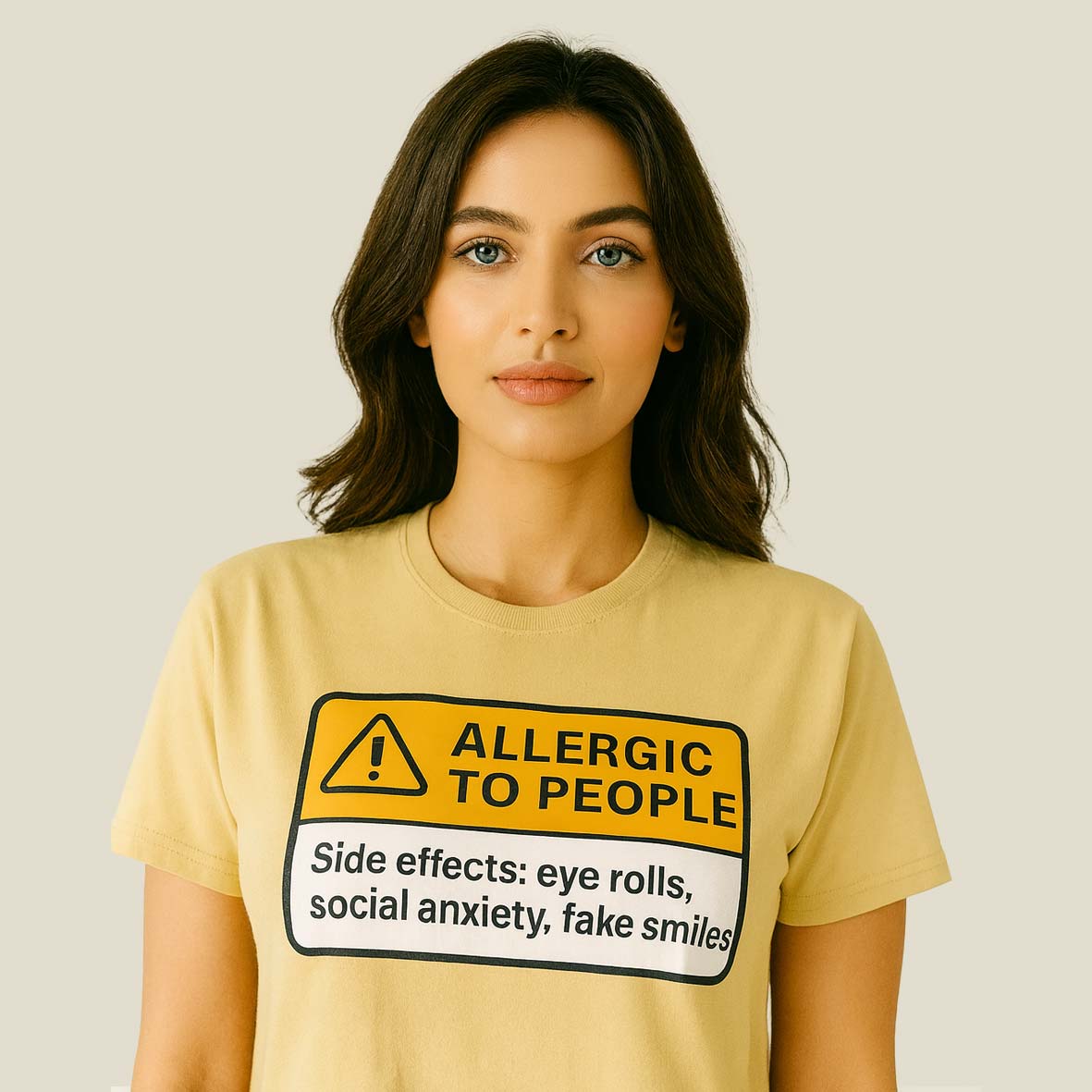 graphic allergic to people t-shirt printed graphic stylish buy online united states usa the banyan tee tbt men women girls boys unisex beige 