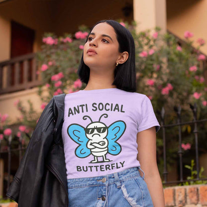 graphic anti social butterfly t-shirt printed graphic stylish buy online united states usa the banyan tee tbt men women girls boys unisex lavender 