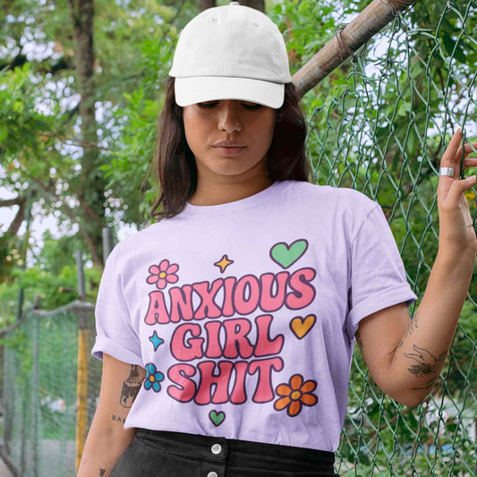 graphic anxious girl shit t-shirt printed graphic stylish buy online united states usa the banyan tee tbt men women girls boys unisex lavender 
