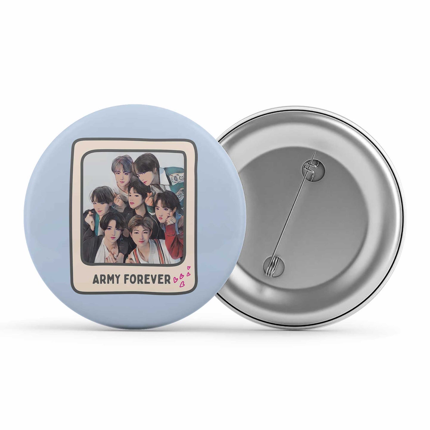 bts army forever badge pin button music band buy online united states of america usa the banyan tee tbt men women girls boys unisex  