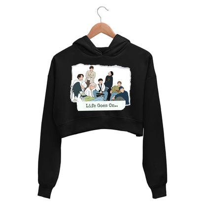 bts life goes on crop hoodie hooded sweatshirt upper winterwear music band buy online india the banyan tee tbt men women girls boys unisex black
