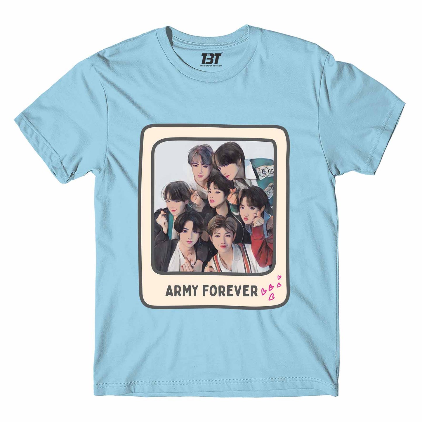 bts army forever t-shirt music band buy online united states of america usa the banyan tee tbt men women girls boys unisex sky blue