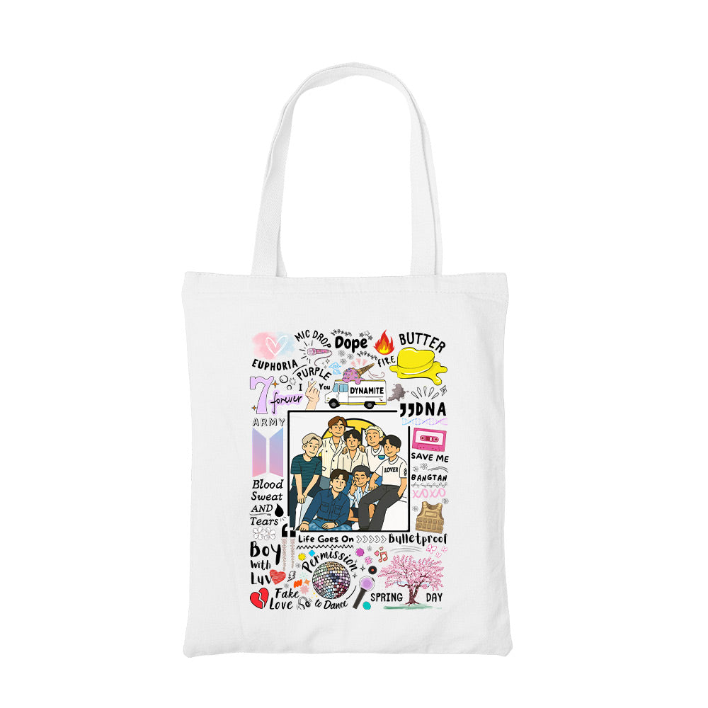 bts bangtan scribbles tote bag cotton printed music band buy online united states usa the banyan tee tbt men women girls boys unisex  