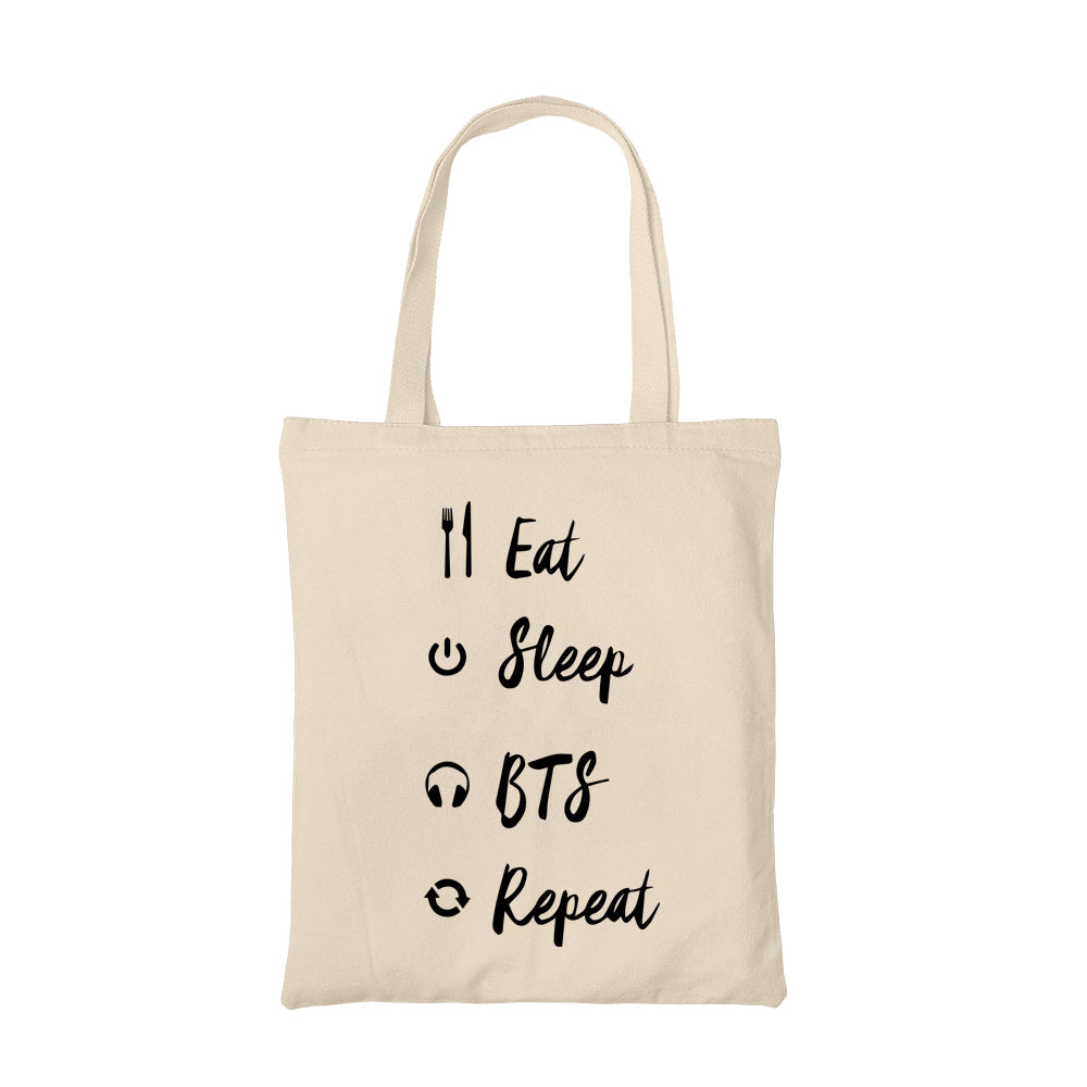 bts eat sleep tote bag hand printed cotton women men unisex