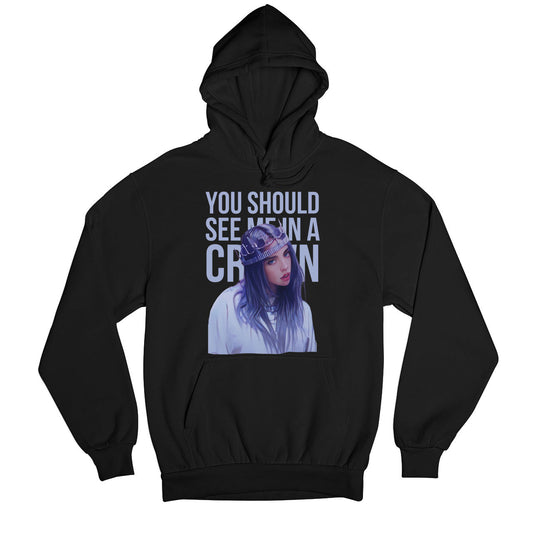 billie eilish you should see me in a crown hoodie hooded sweatshirt winterwear music band buy online usa united states of america the banyan tee tbt men women girls boys unisex black