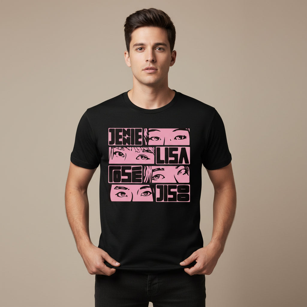 black pink jennie lisa rose jisoo t-shirt music band buy online united states of america usa the banyan tee tbt men women girls boys unisex black song k pop jennie lisa jisoo rose