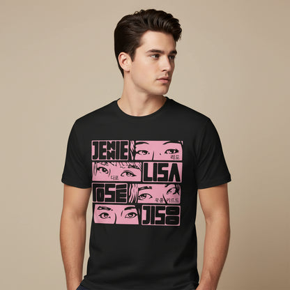 black pink jennie lisa rose jisoo t-shirt music band buy online united states of america usa the banyan tee tbt men women girls boys unisex black song k pop jennie lisa jisoo rose