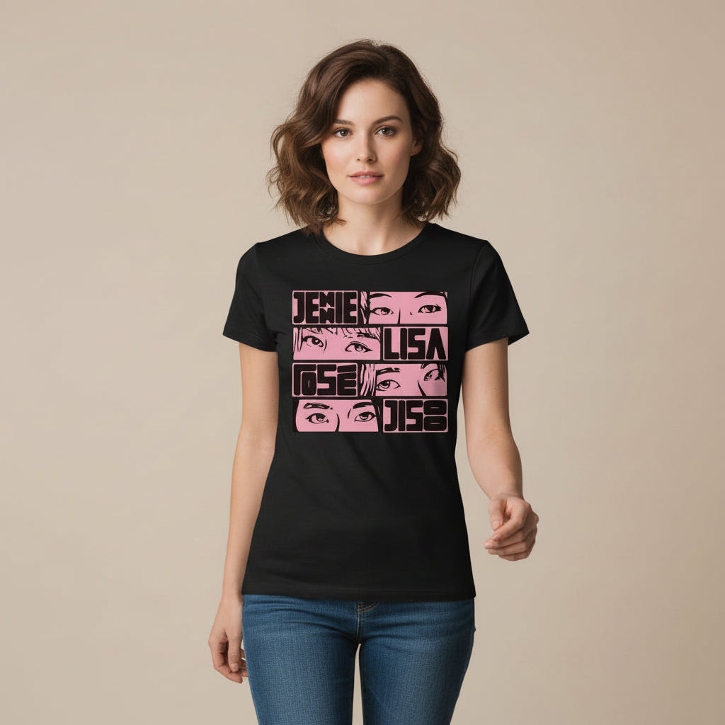 black pink jennie lisa rose jisoo t-shirt music band buy online united states of america usa the banyan tee tbt men women girls boys unisex black song k pop jennie lisa jisoo rose