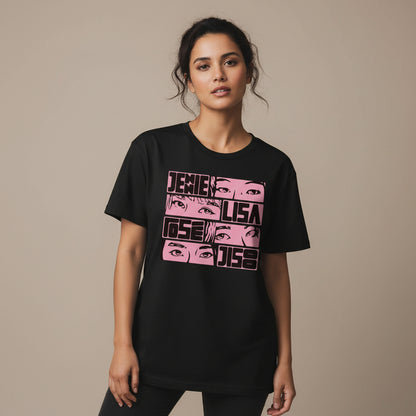 black pink jennie lisa rose jisoo t-shirt music band buy online united states of america usa the banyan tee tbt men women girls boys unisex black song k pop jennie lisa jisoo rose