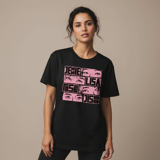 black pink jennie lisa rose jisoo t-shirt music band buy online united states of america usa the banyan tee tbt men women girls boys unisex black song k pop jennie lisa jisoo rose