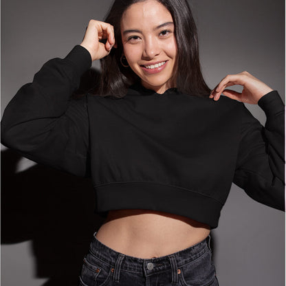 black solid plain crop hoodie the banyan tee
