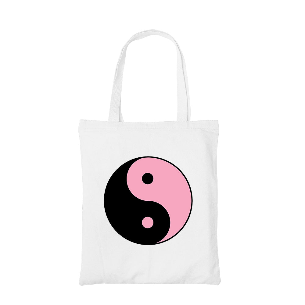 black pink yin yang tote bag hand printed cotton women men unisex