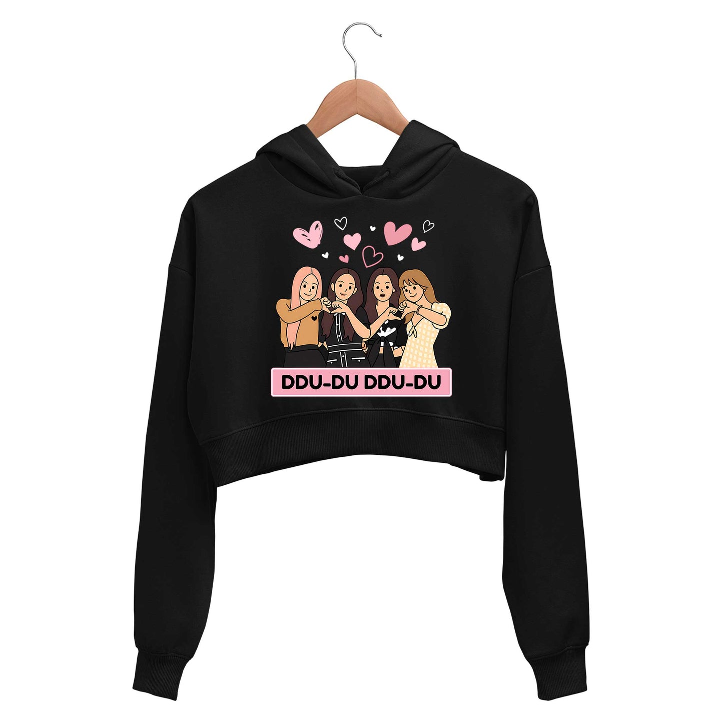 black pink ddu du ddu du du crop hoodie hooded sweatshirt upper winterwear music band buy online india the banyan tee tbt men women girls boys unisex black song k pop jennie lisa jisoo rose