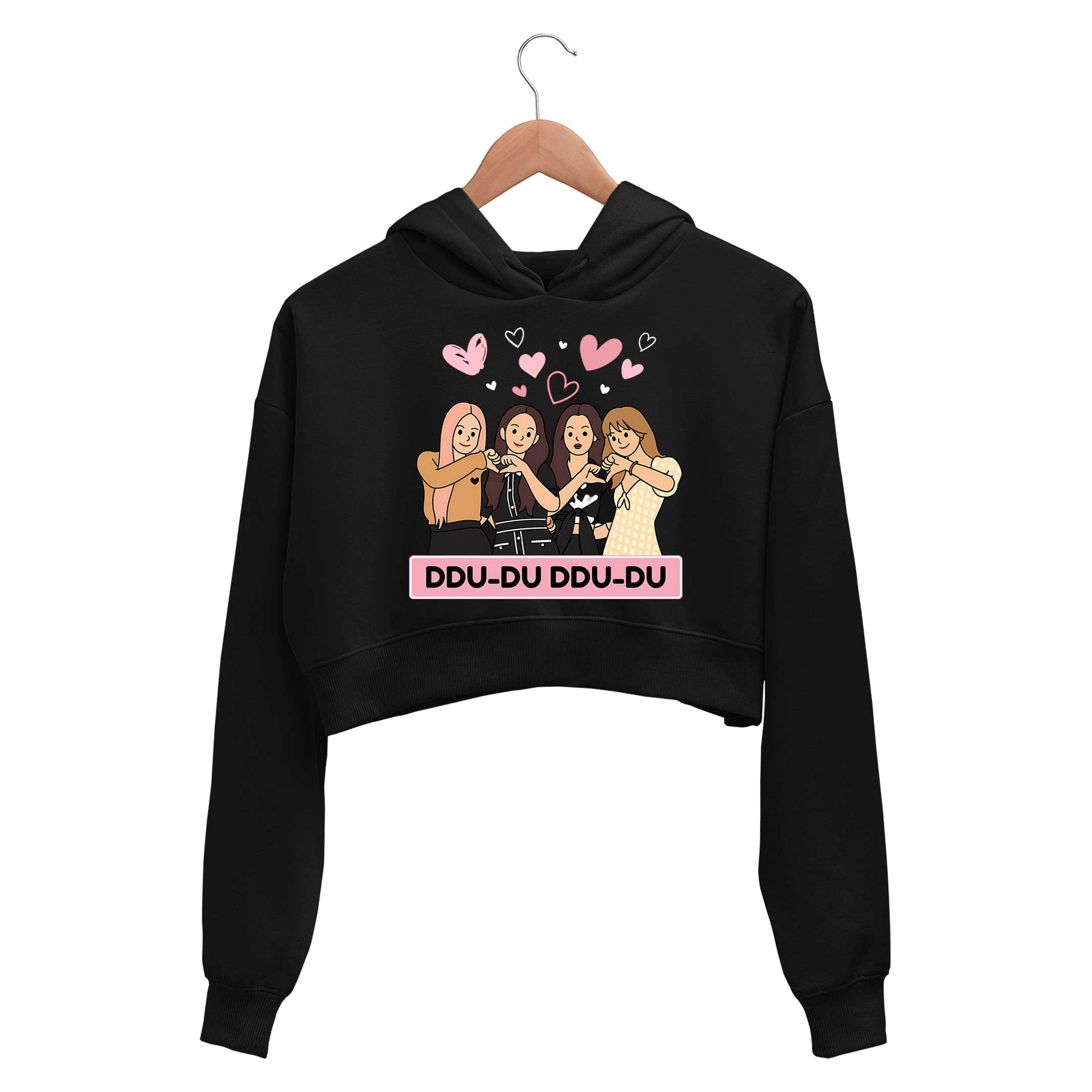 black pink ddu du ddu du du crop hoodie hooded sweatshirt upper winterwear music band buy online india the banyan tee tbt men women girls boys unisex black song k pop jennie lisa jisoo rose