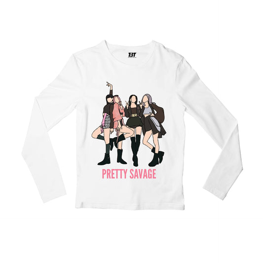 black pink pretty savage full sleeves long sleeves music band buy online india the banyan tee tbt men women girls boys unisex white song k pop jennie lisa jisoo rose