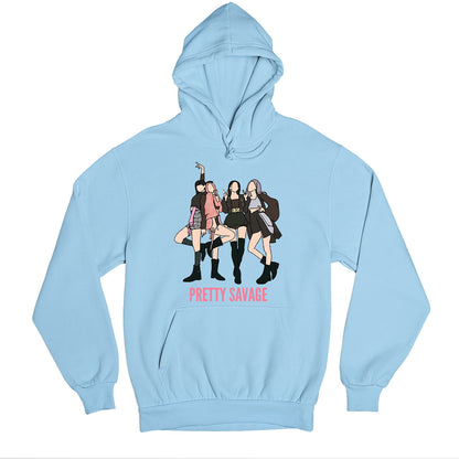 black pink pretty savage hoodie hooded sweatshirt winterwear music band buy online united states usa the banyan tee tbt men women girls boys unisex baby blue song k pop jennie lisa jisoo rose