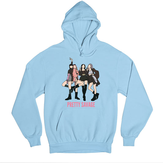 black pink pretty savage hoodie hooded sweatshirt winterwear music band buy online united states usa the banyan tee tbt men women girls boys unisex baby blue song k pop jennie lisa jisoo rose