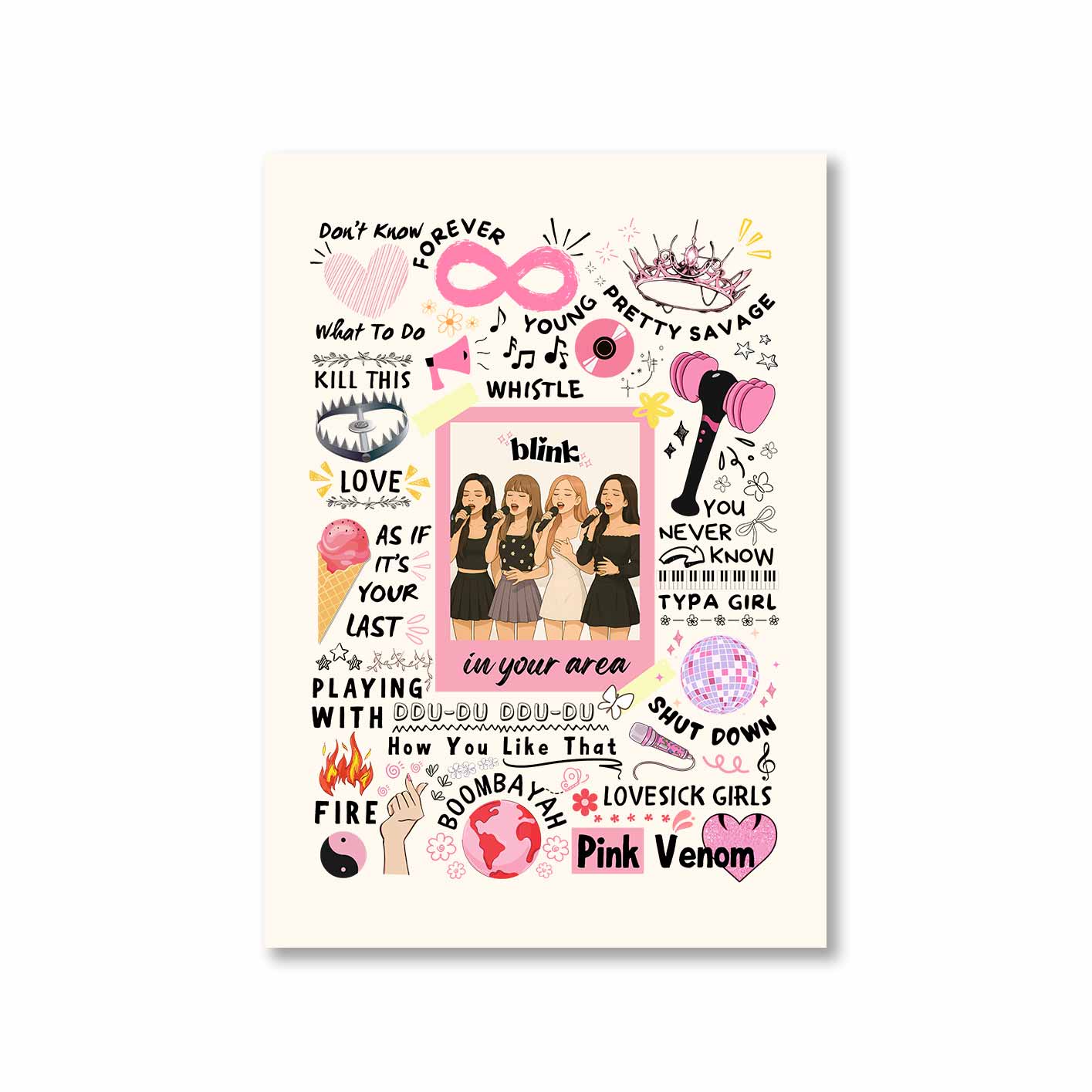 black pink blink doodle poster wall art buy online united states of america usa the banyan tee tbt a4 song k pop jennie lisa jisoo rose
