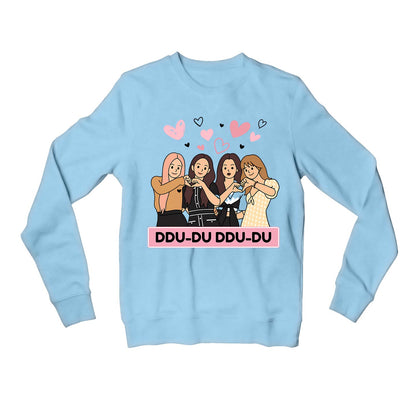 black pink ddu du ddu du du sweatshirt upper winterwear music band buy online united states usa the banyan tee tbt men women girls boys unisex baby blue song k pop jennie lisa jisoo rose