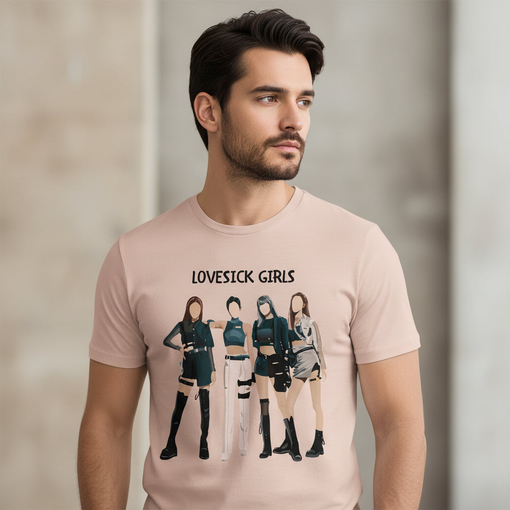 black pink lovesick girls t-shirt music band buy online united states of america usa the banyan tee tbt men women girls boys unisex Peach song k pop jennie lisa jisoo rose