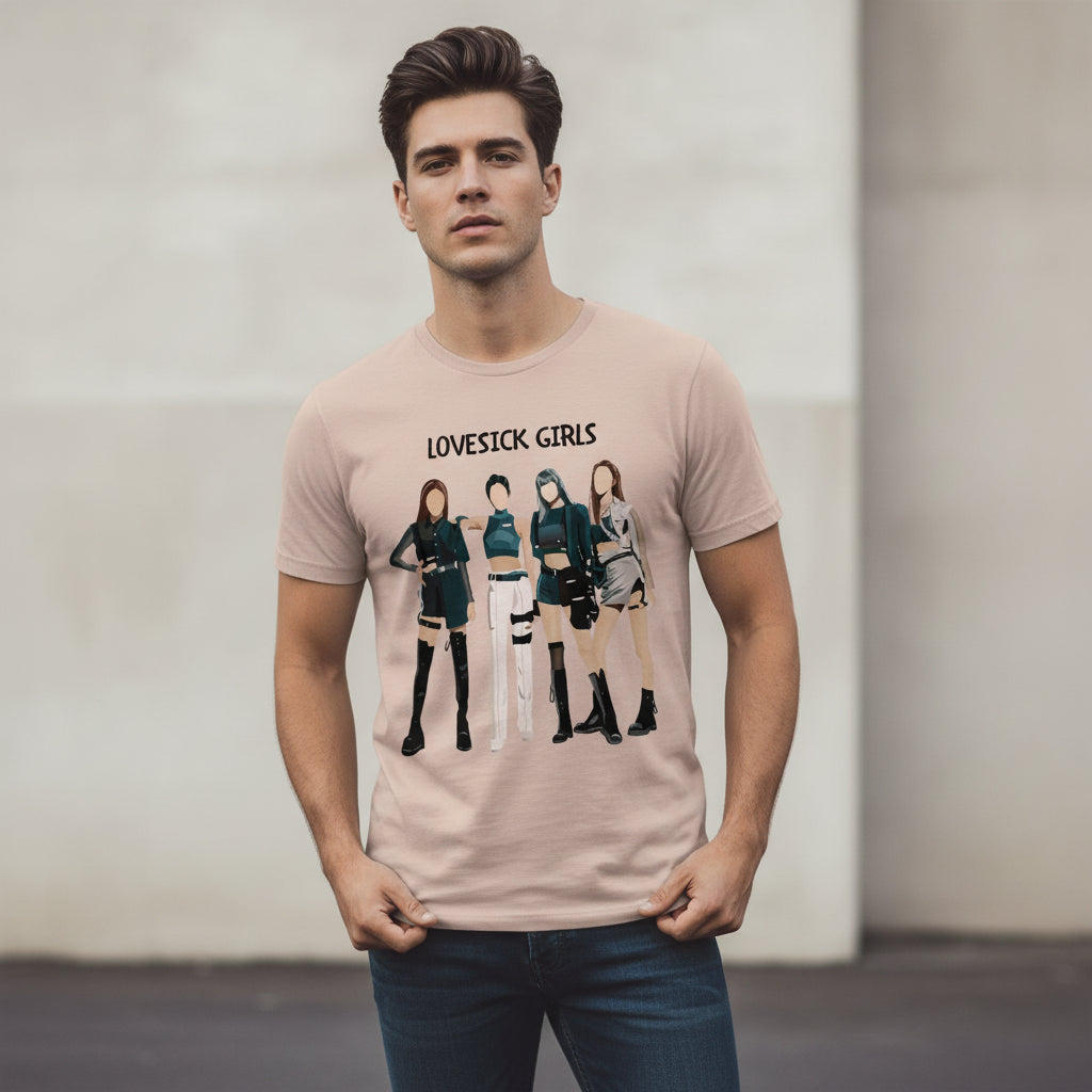 black pink lovesick girls t-shirt music band buy online united states of america usa the banyan tee tbt men women girls boys unisex Peach song k pop jennie lisa jisoo rose