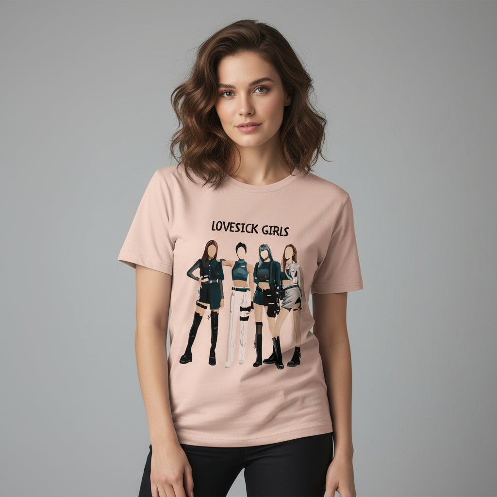 black pink lovesick girls t-shirt music band buy online united states of america usa the banyan tee tbt men women girls boys unisex Peach song k pop jennie lisa jisoo rose