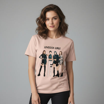 black pink lovesick girls t-shirt music band buy online united states of america usa the banyan tee tbt men women girls boys unisex Peach song k pop jennie lisa jisoo rose
