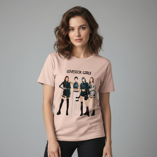 black pink lovesick girls t-shirt music band buy online united states of america usa the banyan tee tbt men women girls boys unisex Peach song k pop jennie lisa jisoo rose